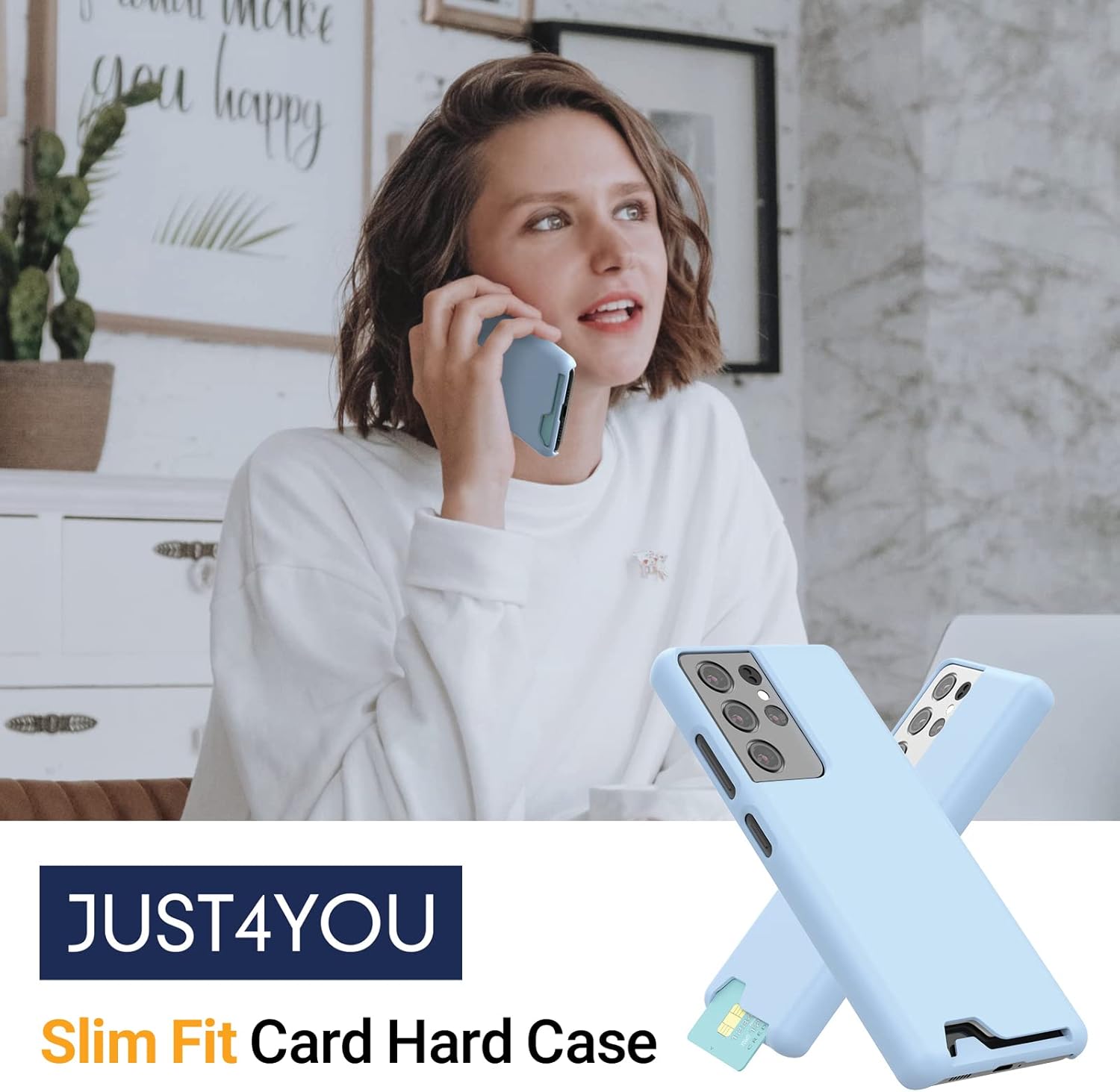 JUST4YOU Carcasa rígida delgada para Samsung Galaxy S21 Ultra con tarjetero (azul mate) CS_HD_CD_GS21U_BL