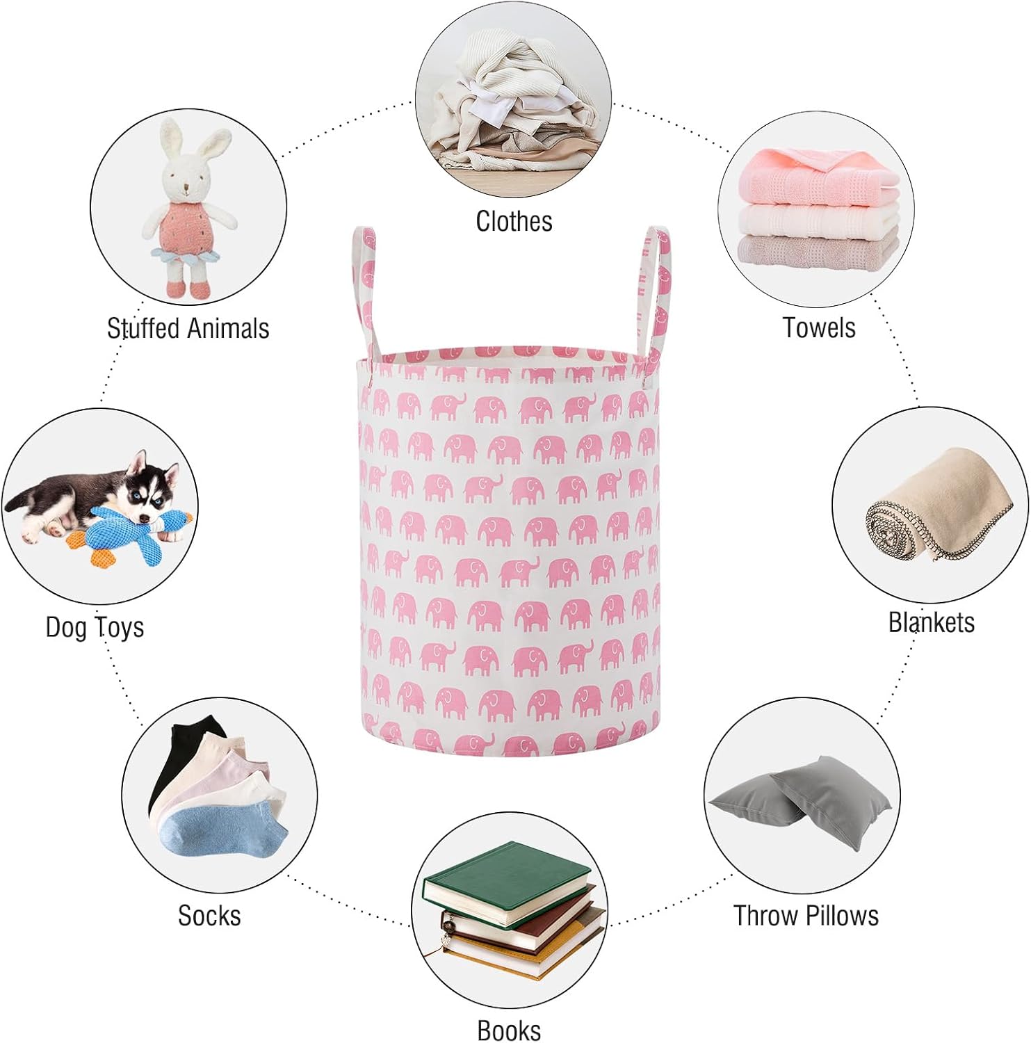Cesta de almacenamiento grande para niñas y niños, cesta de lavandería plegable con asas largas, contenedores de juguetes para guardería, decoración