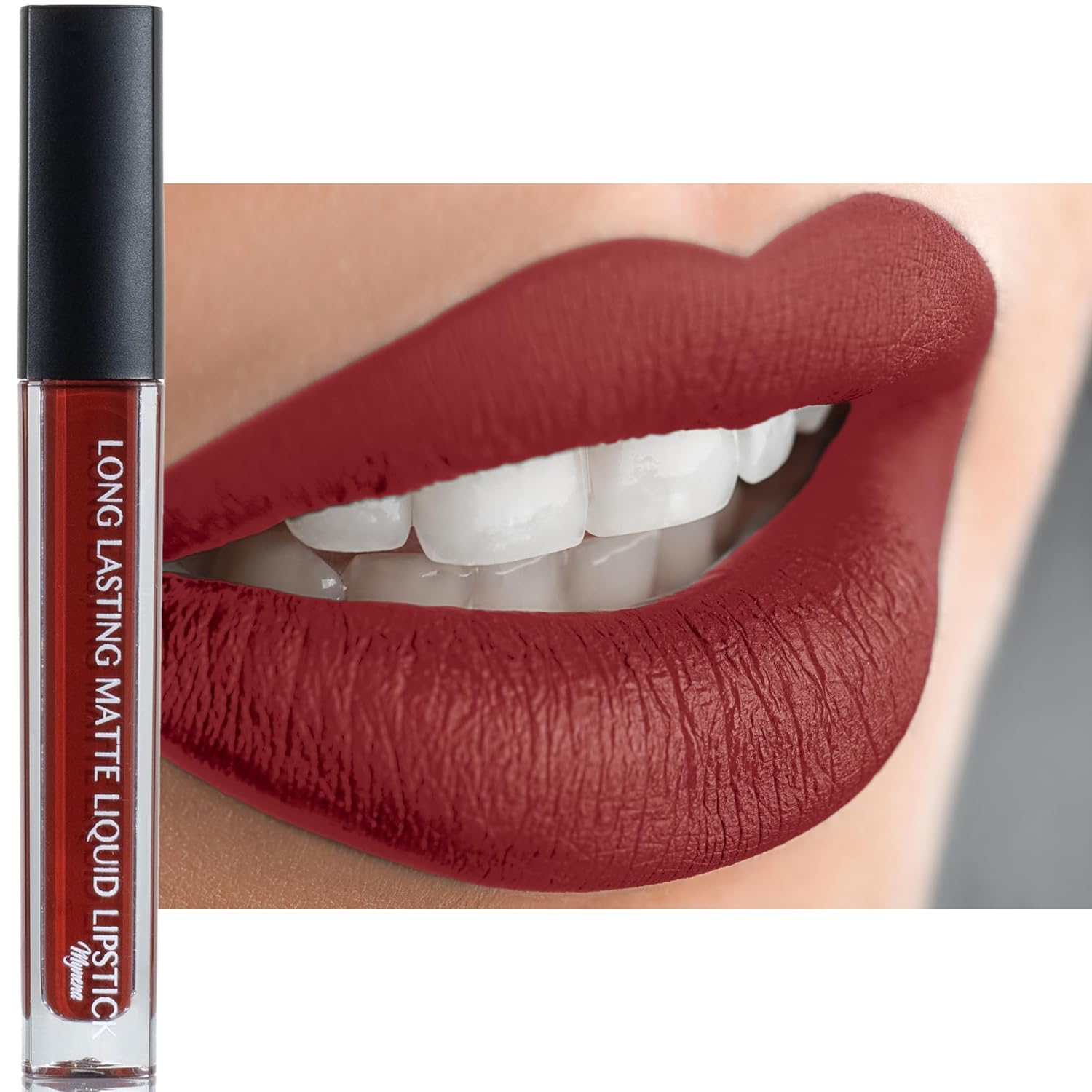 Mynena Lápiz labial líquido mate rojo parduzco de larga duración, impermeable, ligero para alta comodidad, uso durante todo el día, sin talco, sin