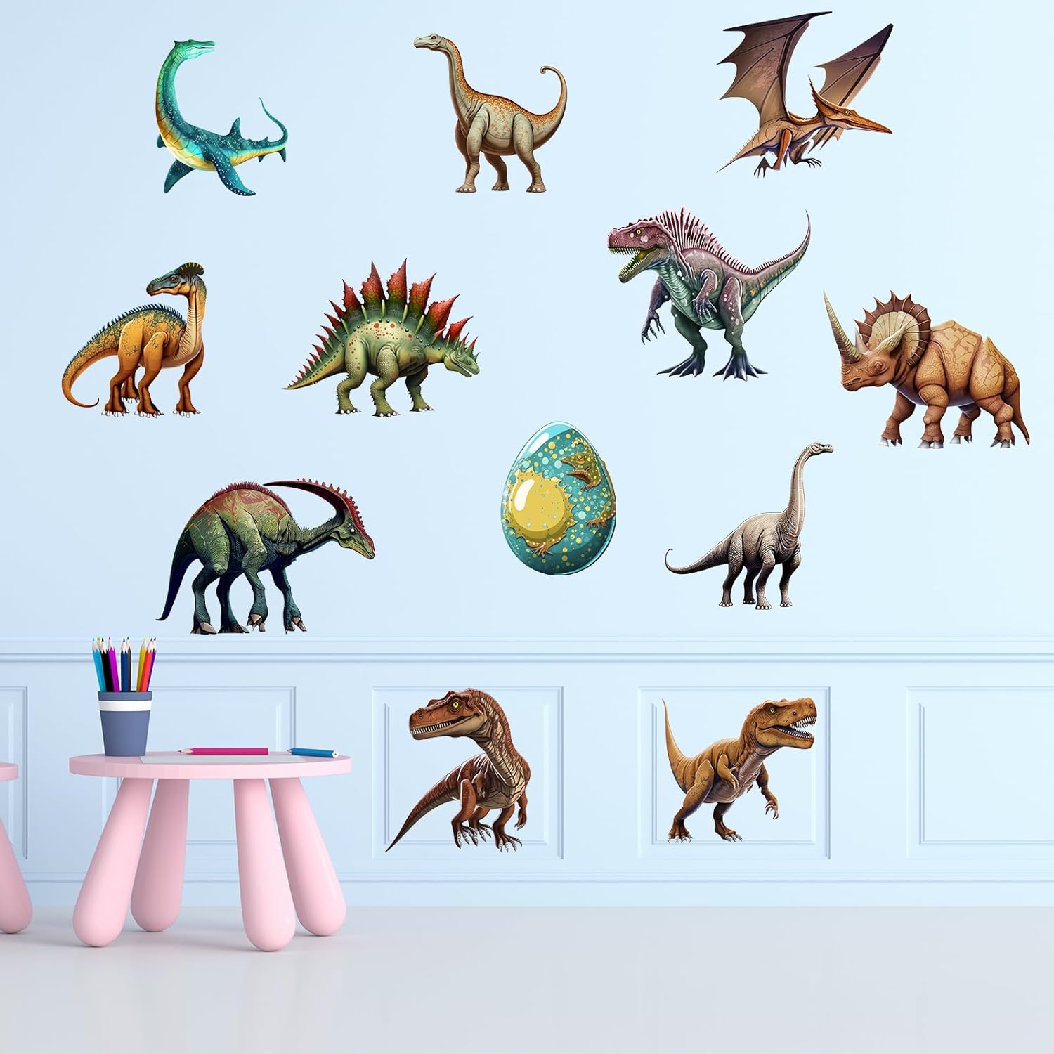 Calcomanías de pared de dinosaurios de dibujos animados, calcomanías de pared de huevo de dinosaurio, murales de pared removibles y lindos