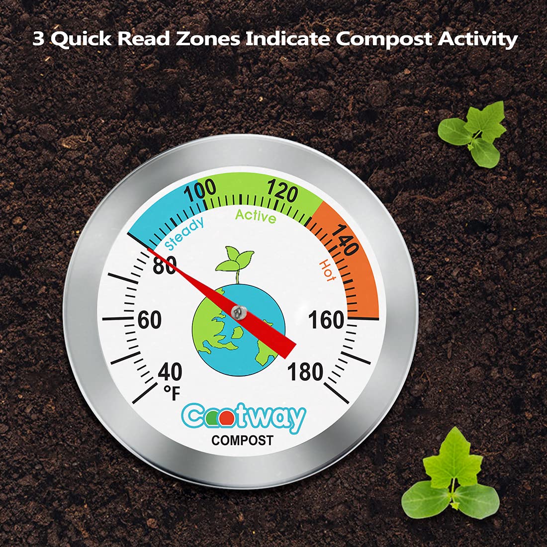 Rukars Termómetro de compost, termómetro de compost de 16 pulgadas, termómetro de temperatura del suelo impermeable para compost, acero inoxidable,
