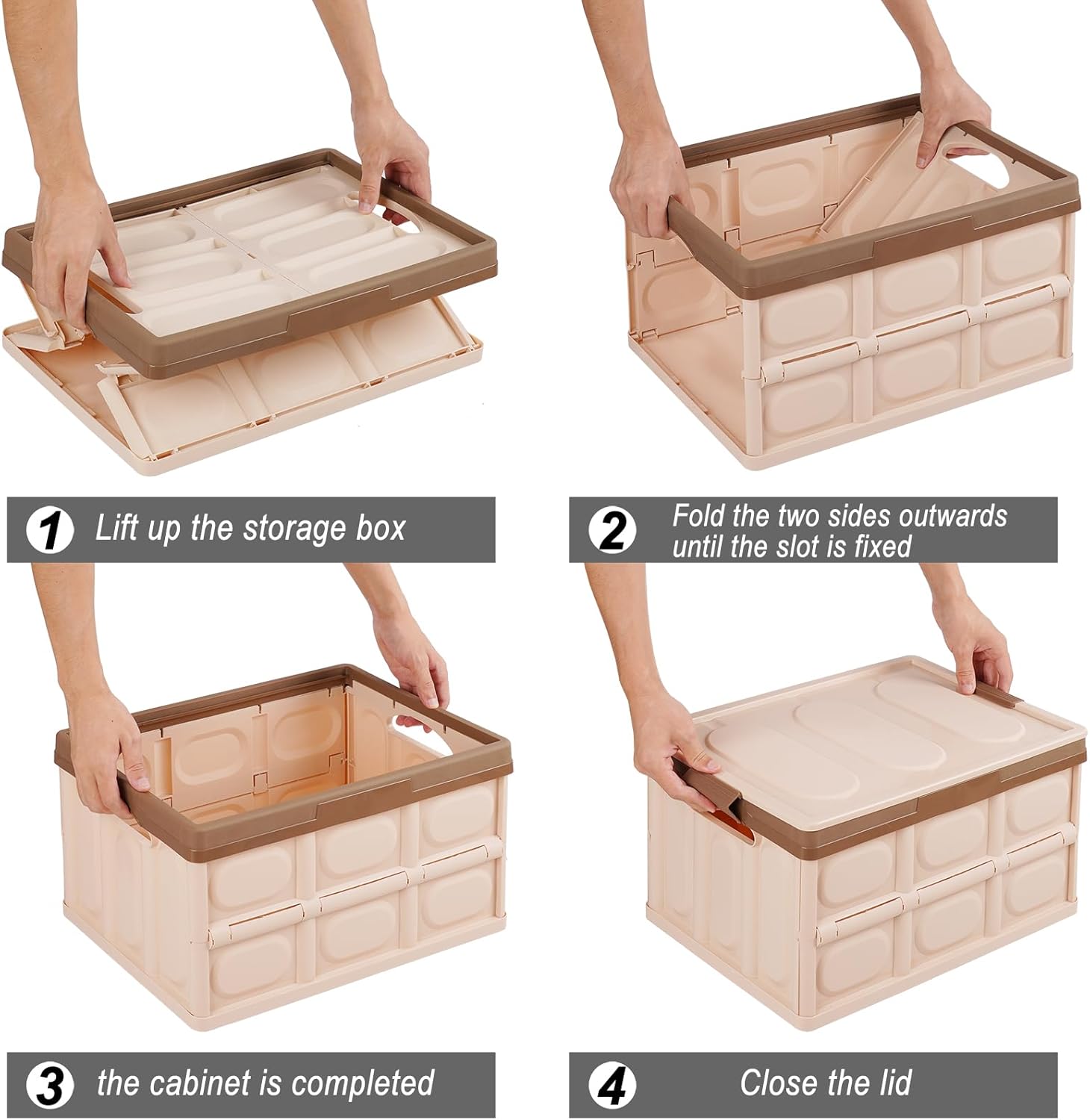 Phyllia Cajas de almacenamiento plegables con tapas, paquete de 3 contenedores organizadores de plástico plegables con tapa, cajas de almacenamiento