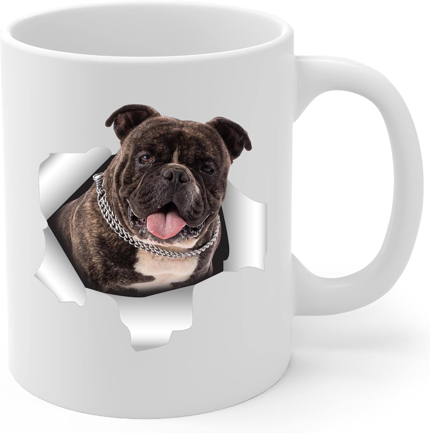 Funny Brindle American Bully Mom And Dad Gifts With Dog Looks Through Coffee Mug White 11 oz