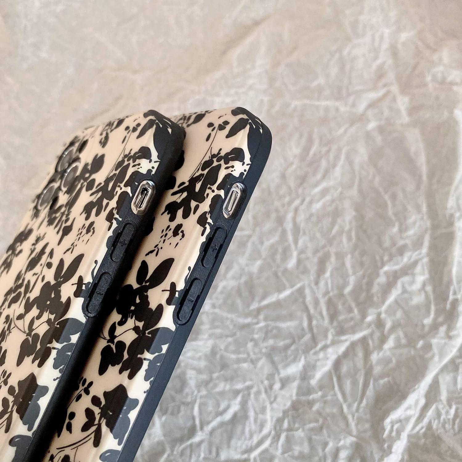 Reezaddin Funda para teléfono con diseño retro de flores negras compatible con iPhone 13 Pro, diseño moderno con bonitas flores, diseño elegante,