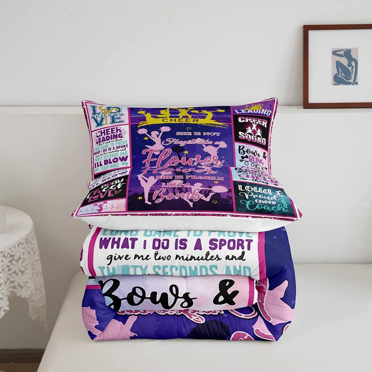 Feelyou Juego de edredón de regalo de animadora, juego de ropa de cama para niñas, adolescentes, regalos de equipo de animadoras, juego de edredón