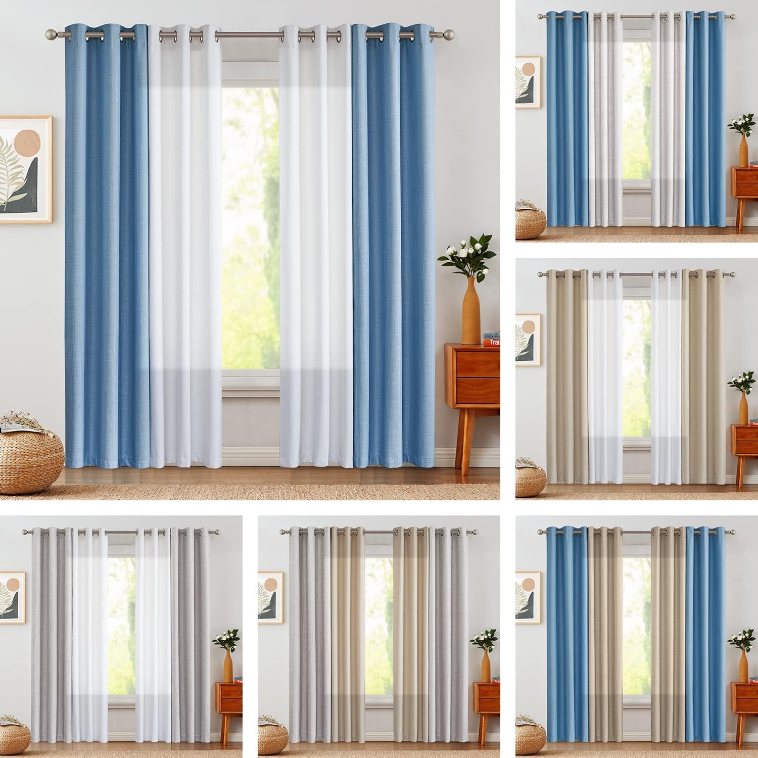 JINCHAN Cortinas de lino con textura casual para sala de estar, dormitorio, paneles de ventana con ojales, 2 paneles de filtrado de luz, color gris