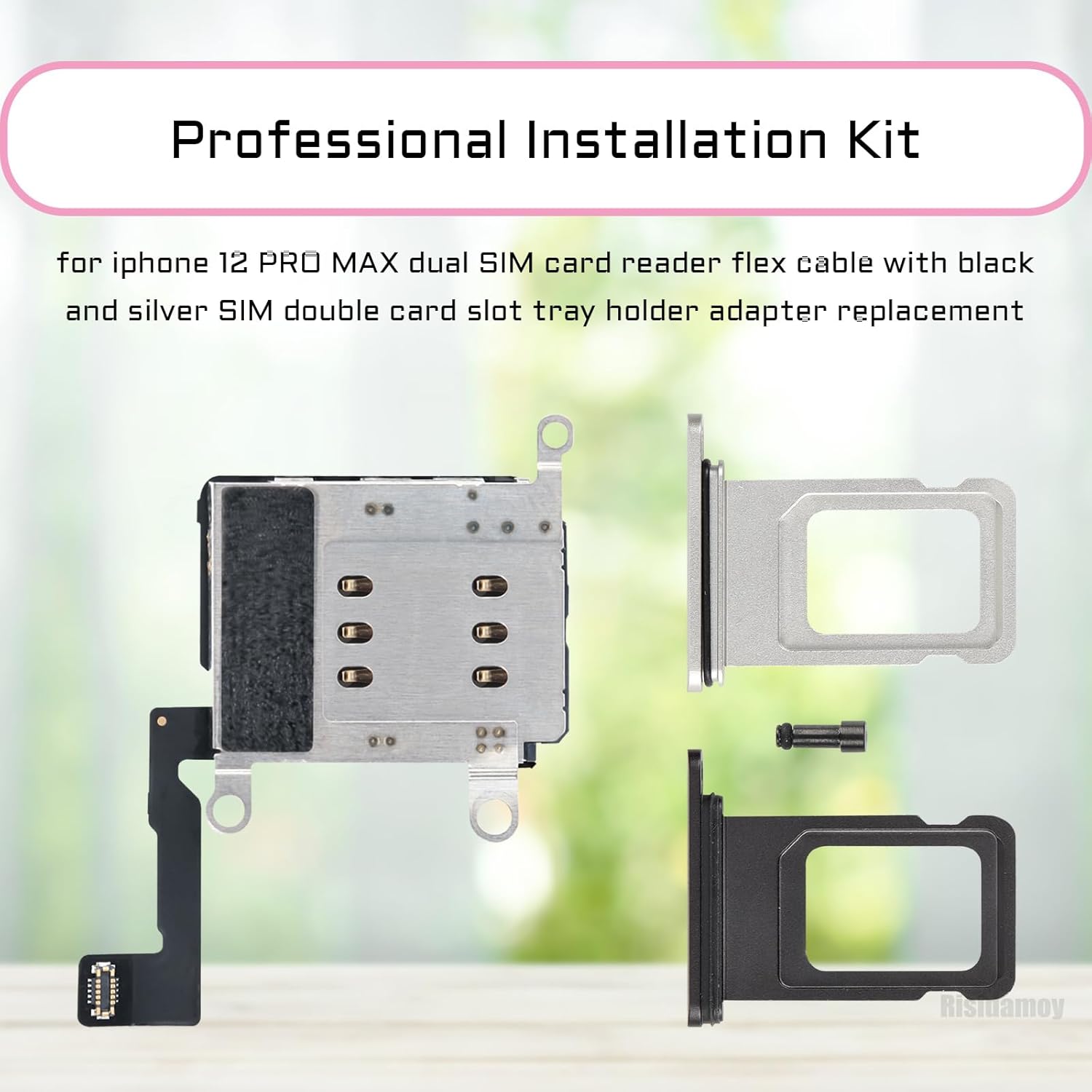 Para iPhone 12 PRO MAX Dual SIM lector de tarjetas Flex Cable con Negro y Plata SIM Doble Ranura Bandeja Soporte Adaptador Reemplazo 12PROMAX Sim