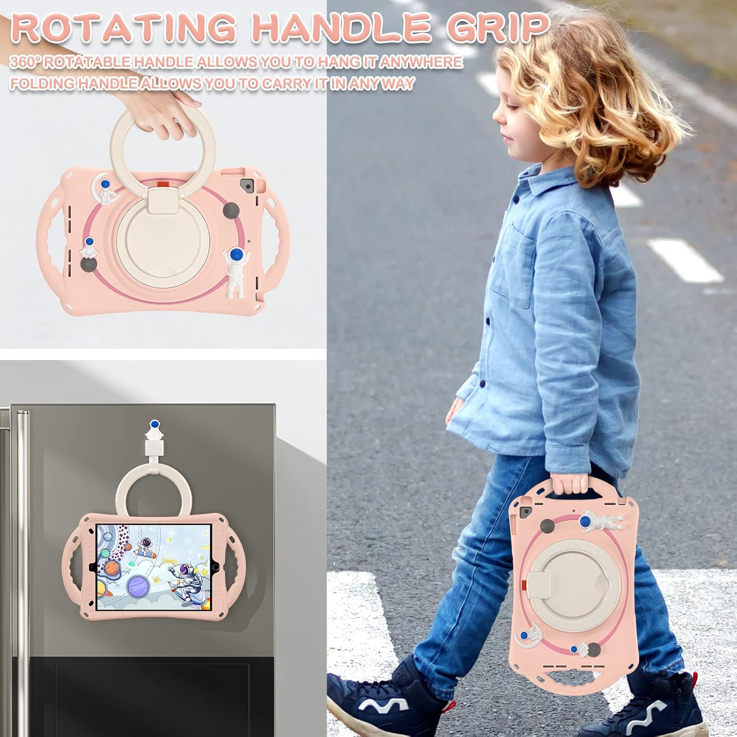 BATYUE Funda infantil para iPad de 9, 8, 7 generación de 10.2 pulgadas 2021 2020 2019, con soporte giratorio, soporte para lápices, correa de