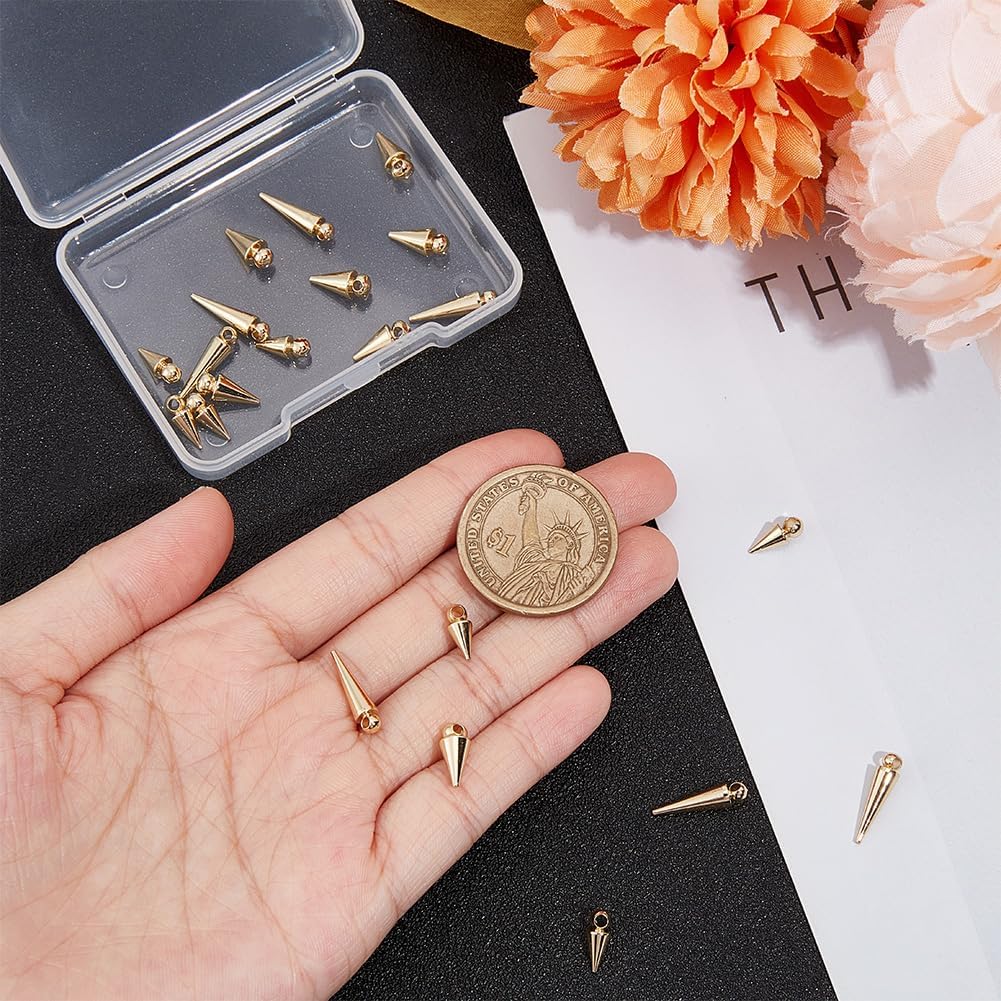 UNICRAFTALE 24 dijes de cono de latón dorado claro, hipoalergénicos, estilo punk, dijes colgantes para manualidades, collares, aretes, pulseras,
