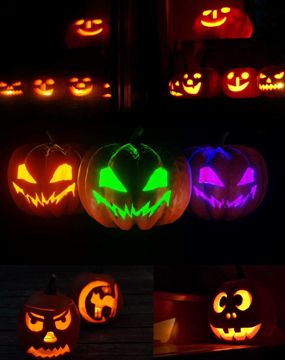 3 luces de calabaza con control remoto y temporizadores, RGBW que cambian de color Jack-O-Lantern luces a pilas, velas parpadeantes sin llama para