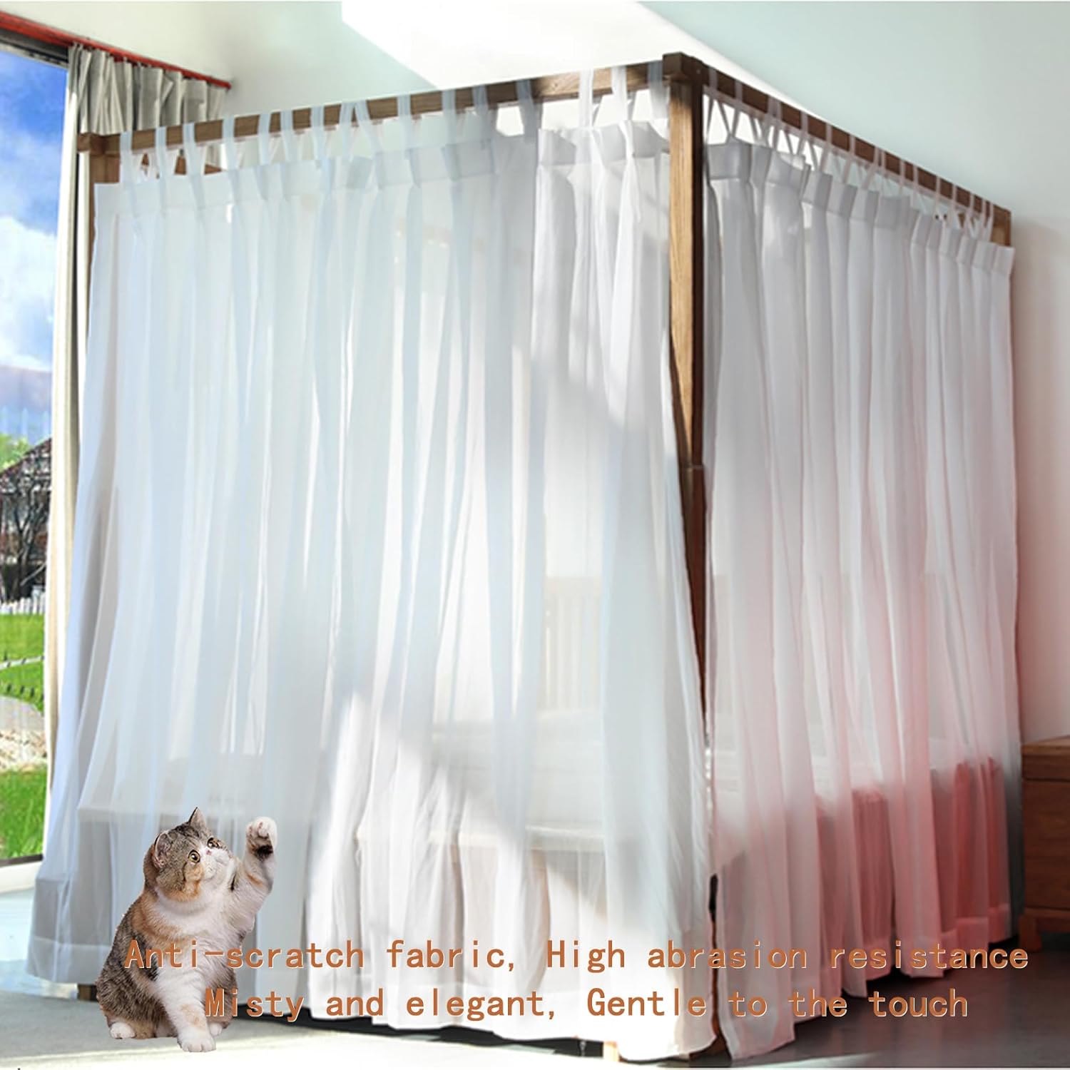 AIKASY Tabla de cama con toldo con parte superior y velcro autoadhesivo, tela de princesa de gasa blanca, crea un ambiente romántico en la