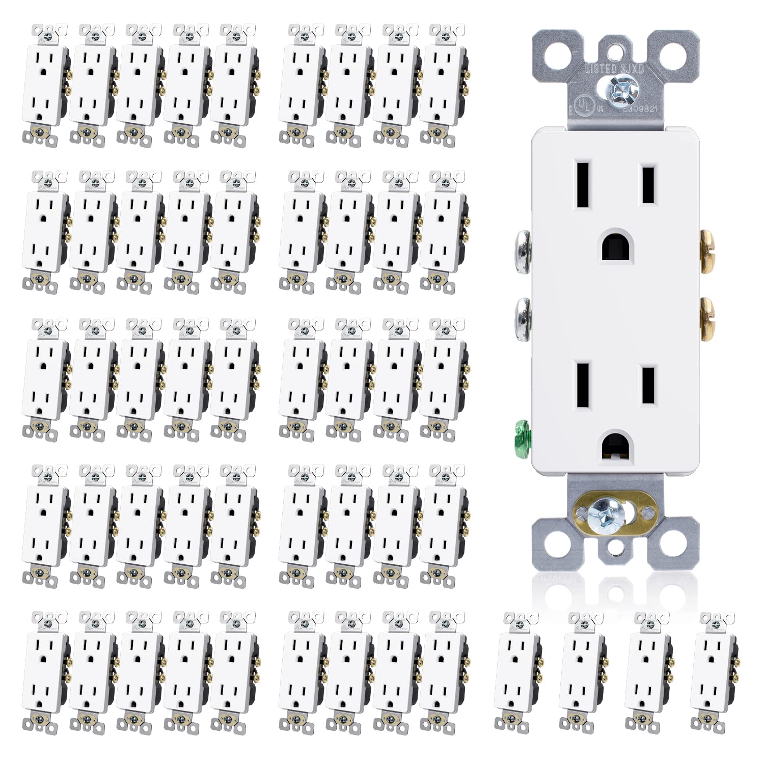 ELEGRP Receptáculo decorador, toma de pared eléctrica estándar de 15 A 125 V, 2 polos y 3 cables, resistente a manipulaciones, NEMA 5-15R, toma de