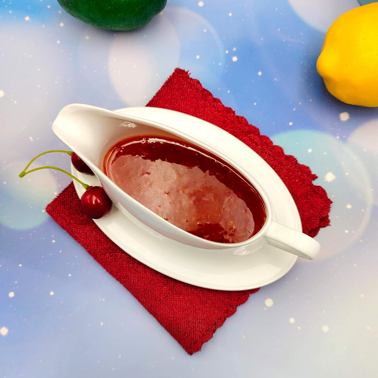 Salsa de cerámica con bandeja, apta para microondas y lavavajillas, color blanco (8 onzas)