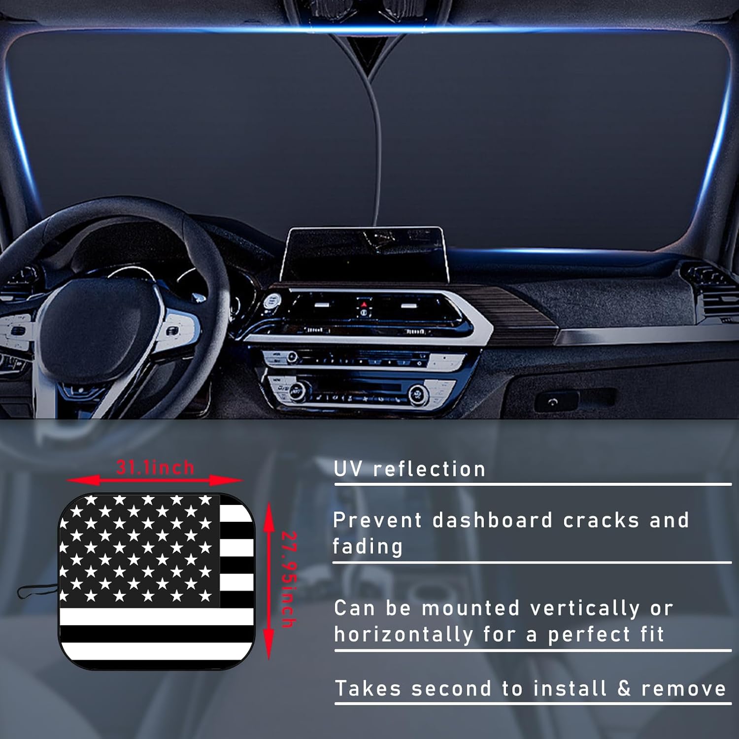 2 parasoles para parabrisas de automóvil, bloqueador de calor solar y rayos UV, protector plegable de 28 x 31 pulgadas, accesorios universales para