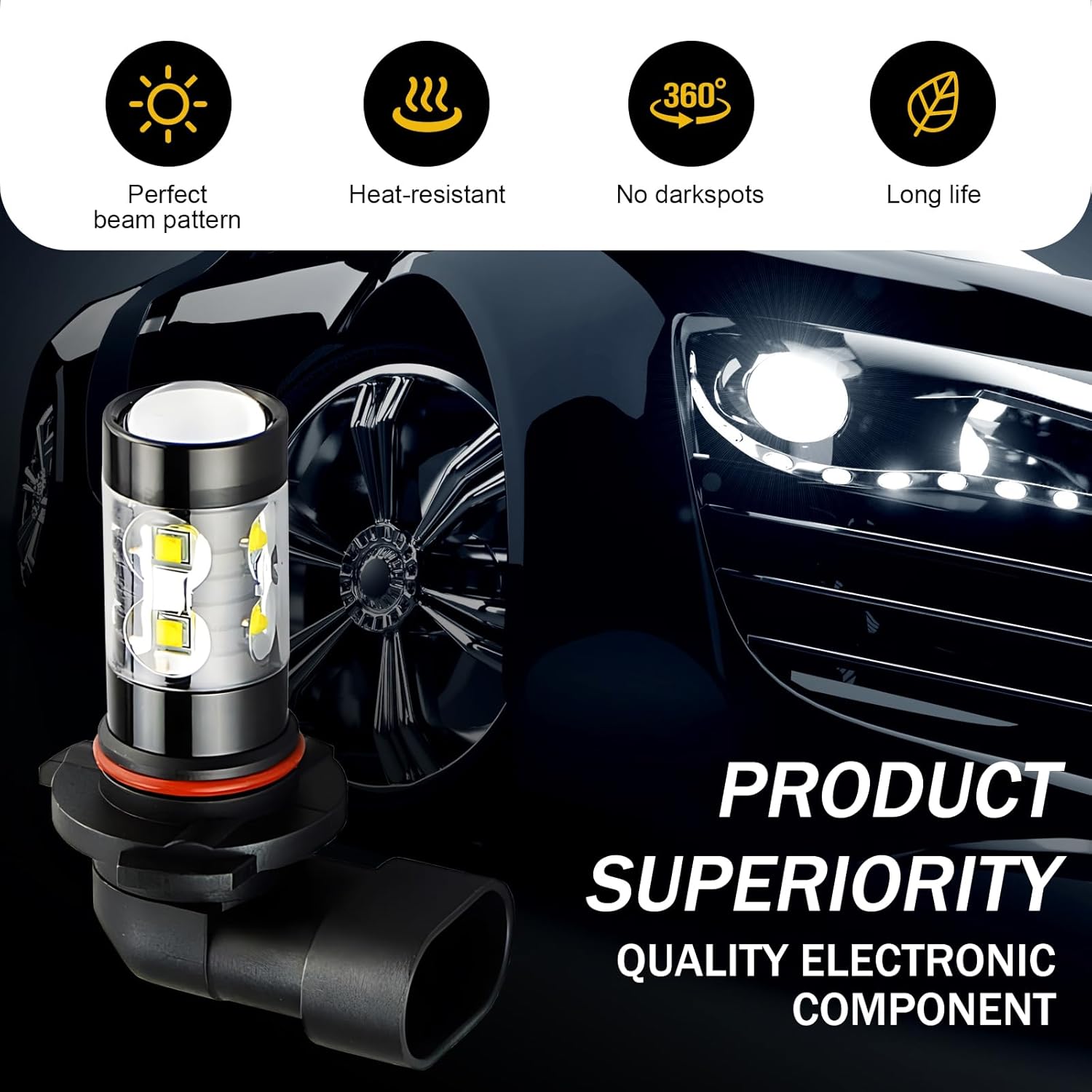 yvshy Pack-2 – Bombilla LED antiniebla 9005 para automóvil, chip CREE 10SMD de 360 grados de alto brillo con lente de condensador, 60000H de alta