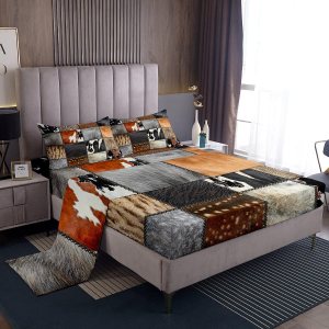 Juego de sábanas con estampado de piel de vaca con bolsillo profundo para niños, adolescentes, juego de sábanas de granja occidental de piel de Juego de sábanas con estampado de piel de vaca con bolsillo profundo para niños, adolescentes, juego de sábanas de granja occidental de piel de