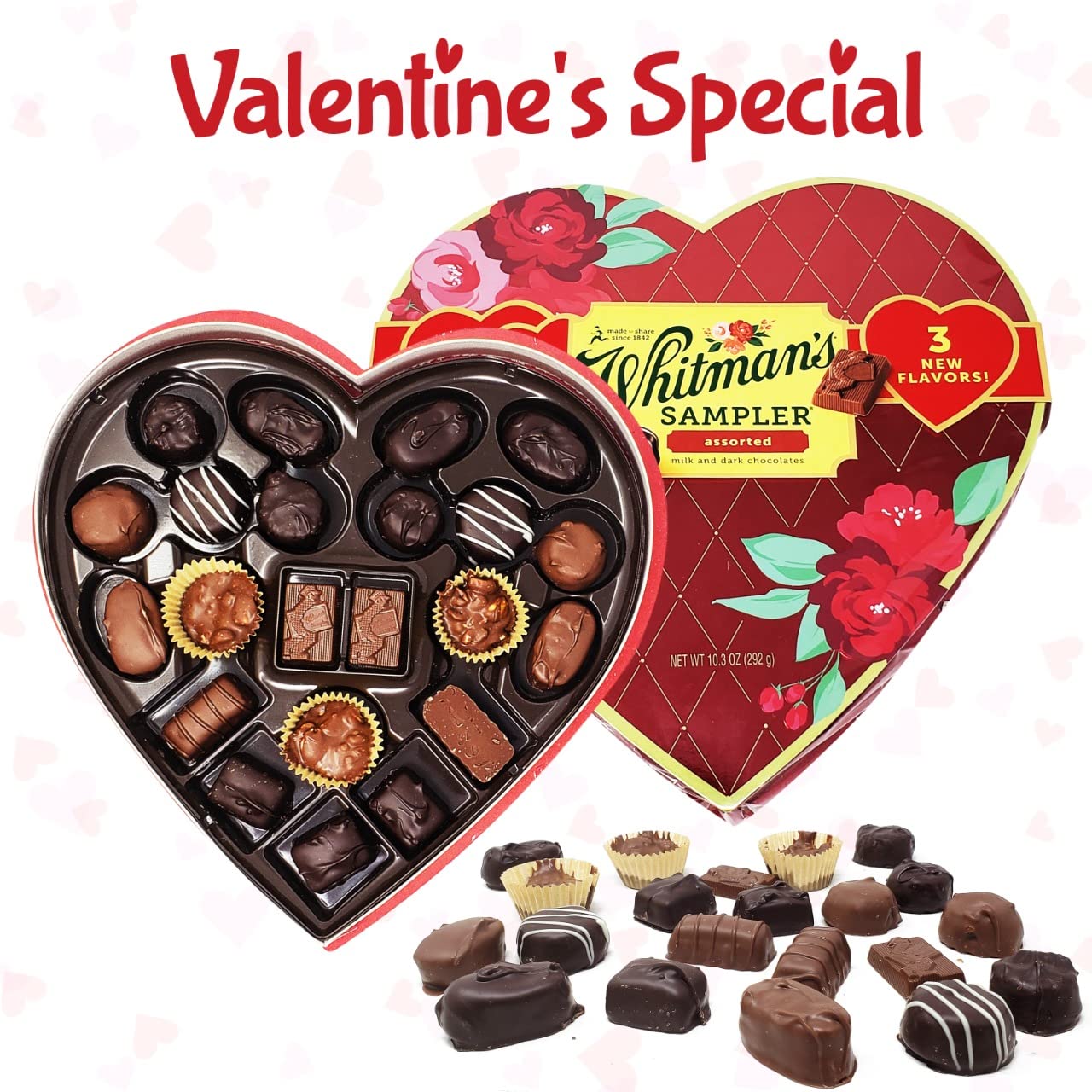 Whitman’s – Corazón surtido de chocolates para el día de San Valentín  10.3 dulces de corazón de chocolate  Regalo del día de San Valentín surtidos