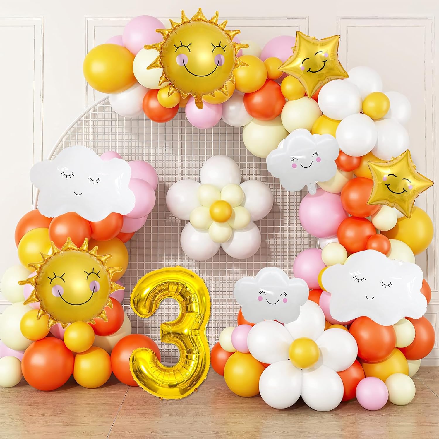 9 globos de papel de aluminio con diseño de flor de sol, cara sonriente, número de cumpleaños, suministros de fiesta de cumpleaños de sol,