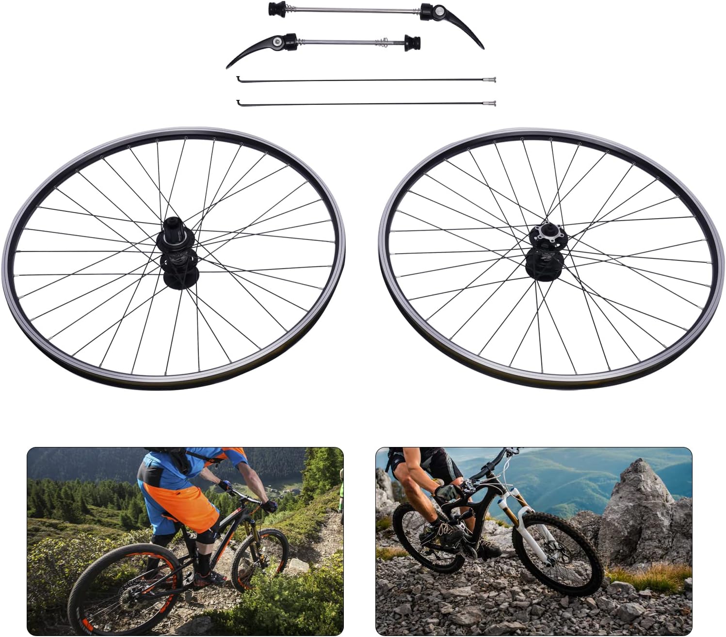 Juego de ruedas, 29 pulgadas MTB Juego de ruedas de aleación de aluminio de doble pared, ruedas delanteras y traseras con cubos de rodamiento para