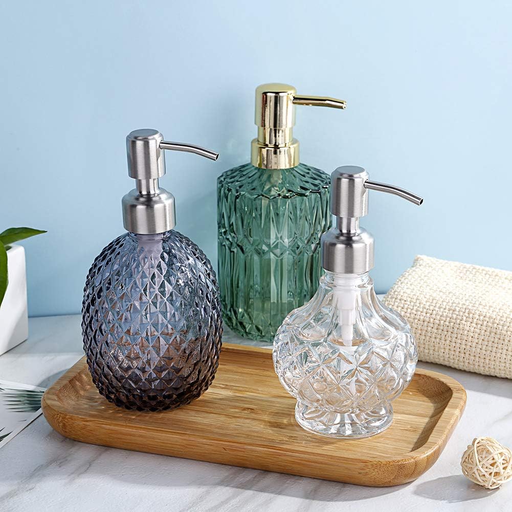 YunNasi Dispensador de jabón con bomba de acero inoxidable, diseño de cristal transparente, vintage y elegante, dispensadores de jabón líquido