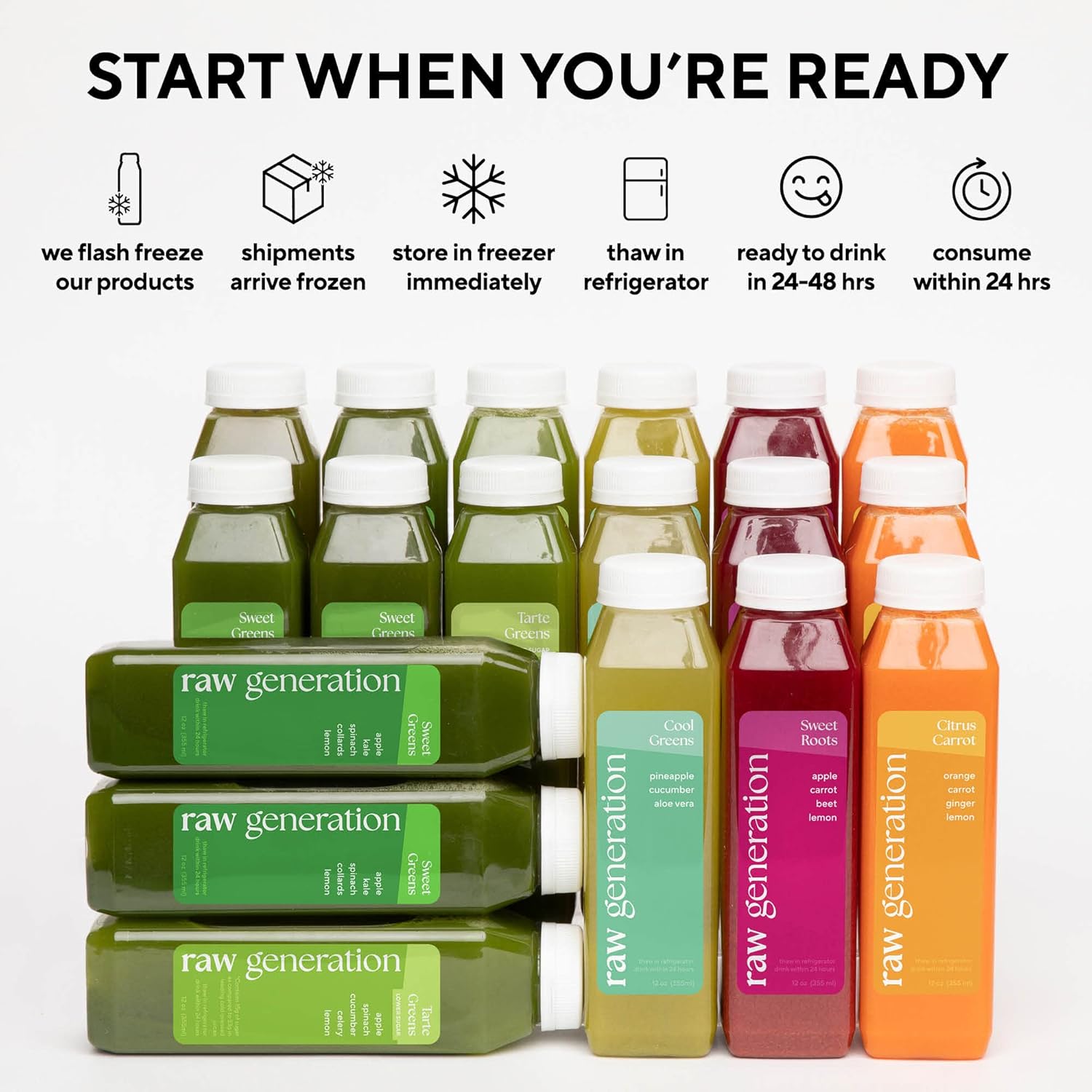 Raw Generation Paquete variado de jugo prensado en frío (paquete más vendido)  Jugo 100% a base de plantas entregado a tu puerta  Mejora tu sistema