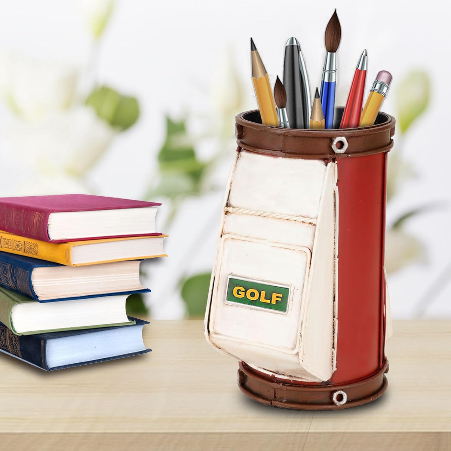 Roykaw Soporte para bolígrafo de golf para regalo, regalos de golf para hombres y mujeres, organizador de escritorio de oficina, regalos de golf