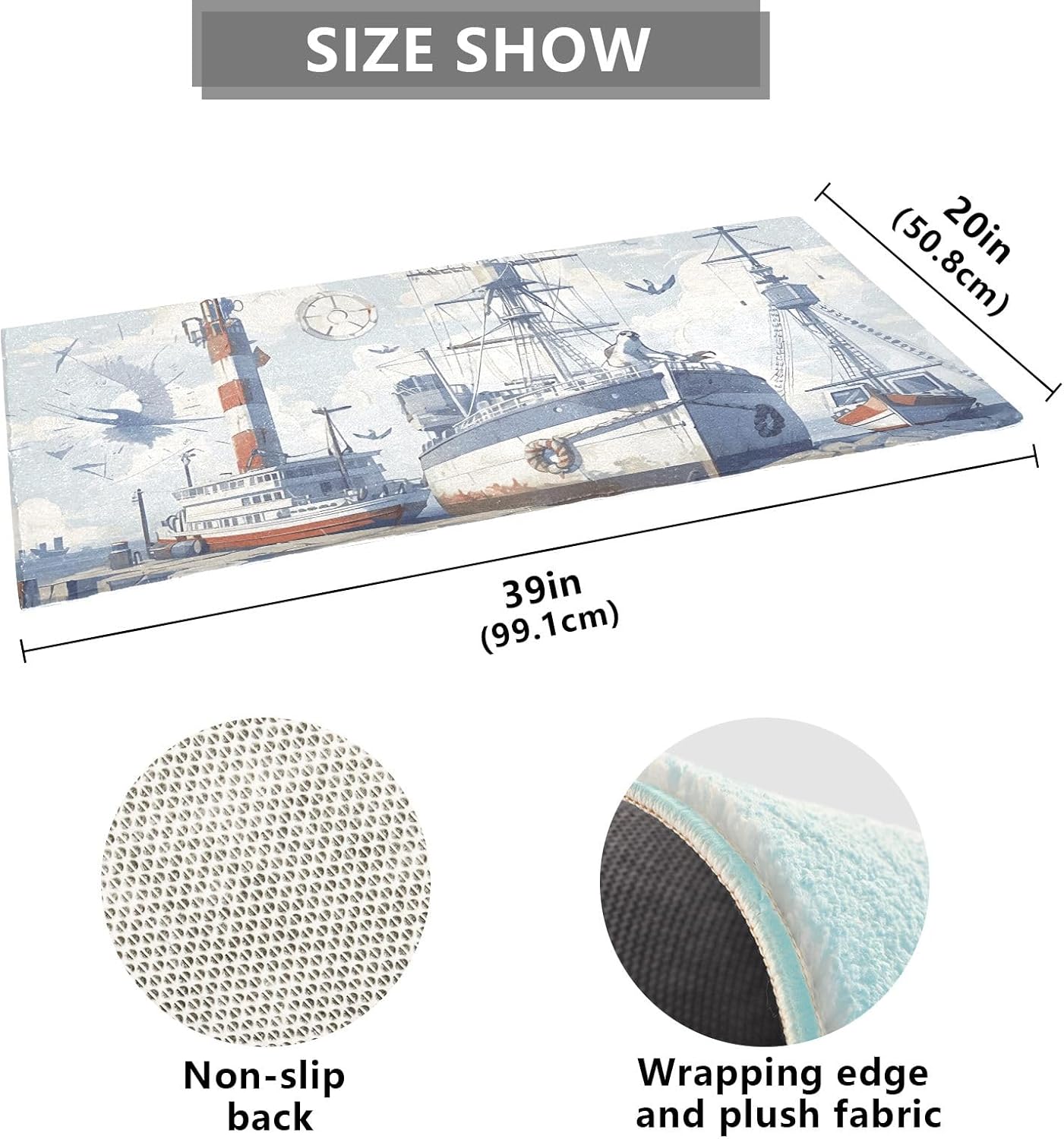 Joisal Alfombras náuticas retro de baño azul y blanco para suelo de baño, lavable a máquina, antideslizante, alfombra de baño con parte trasera de