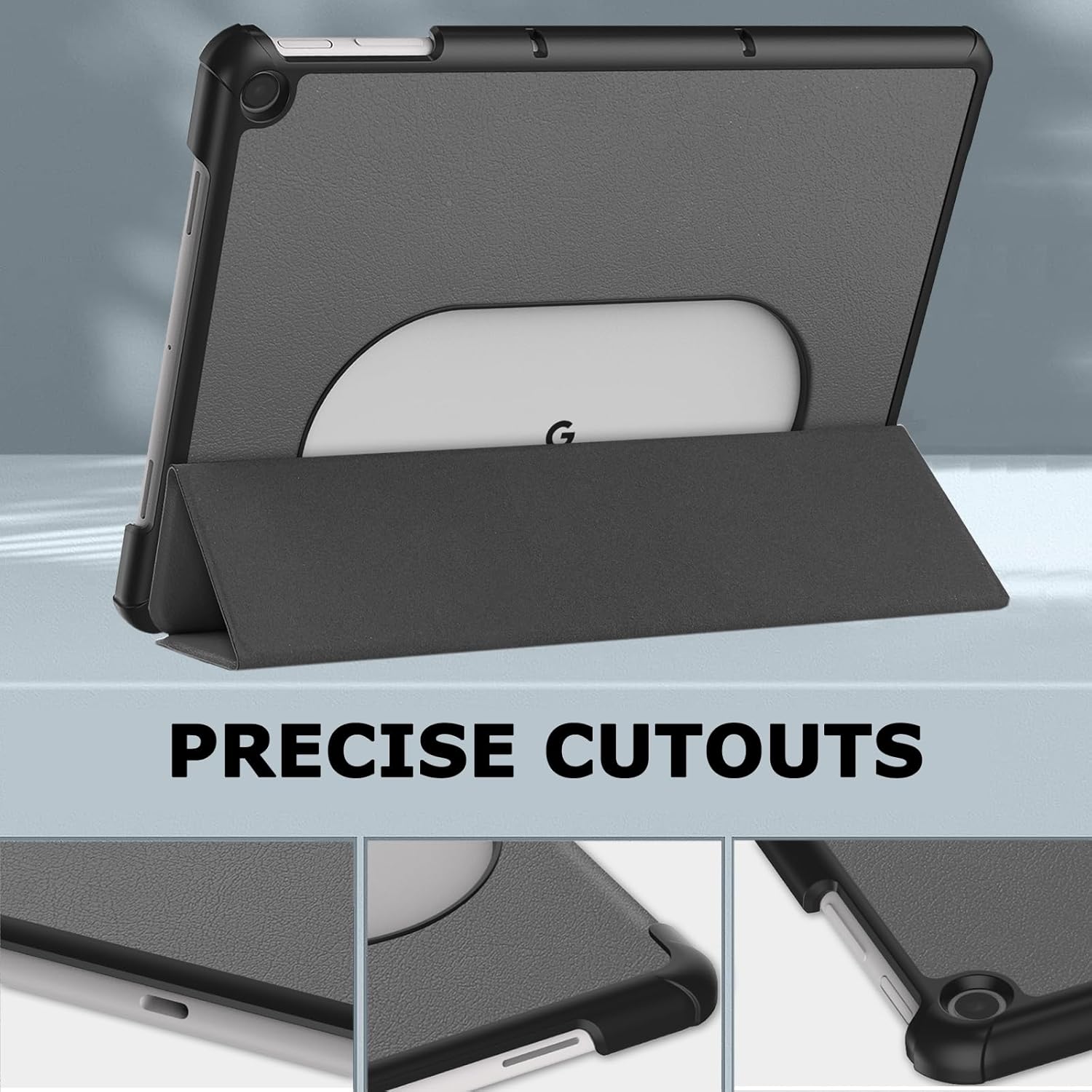 NINKI Google Pixel – Funda y soporte para tablet, múltiples ángulos de visión, policarbonato duro + protección trasera de piel sintética, color gris
