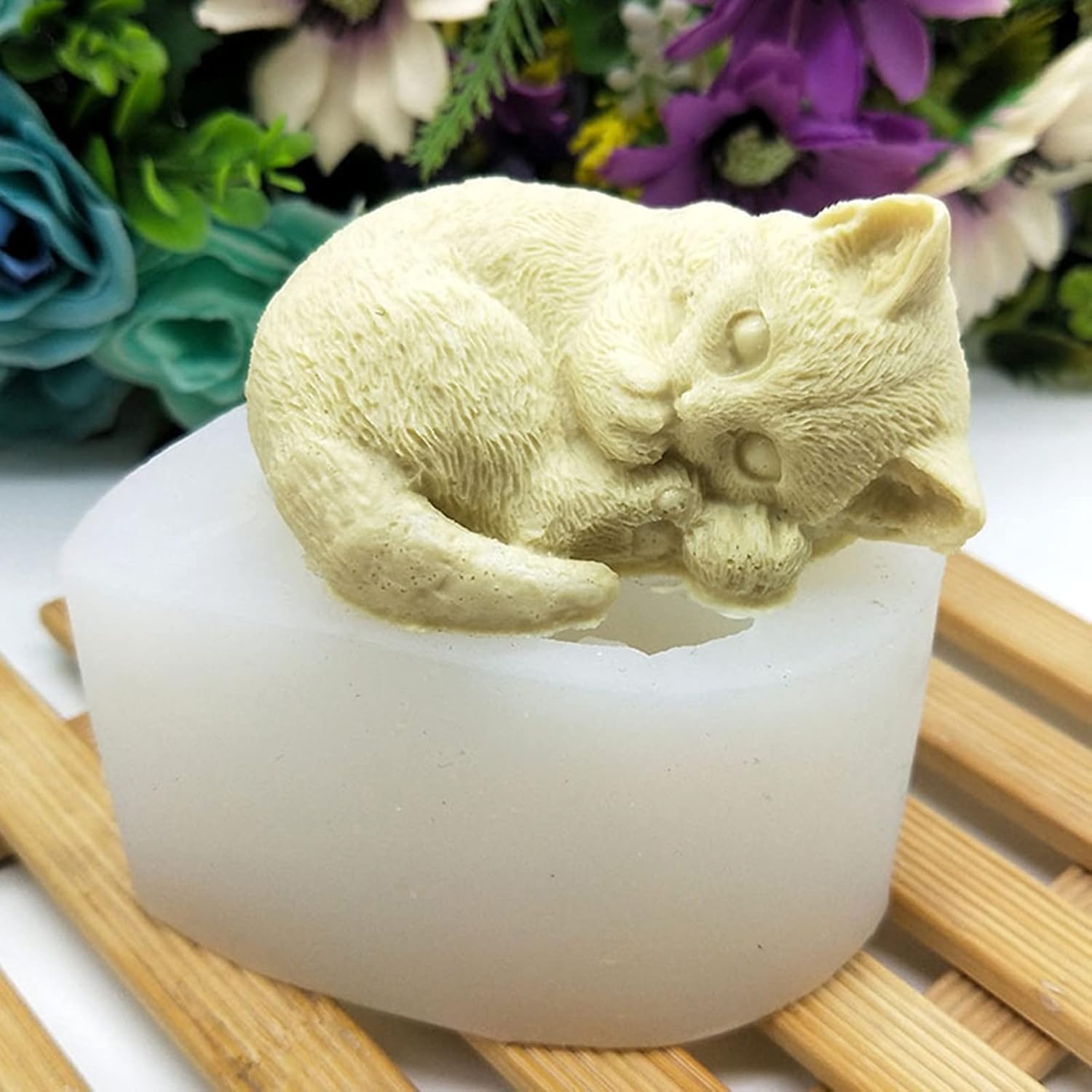 Gato durmiendo silicona jabón vela molde Fondant chocolate caramelo pastel decoración hornear pastelería herramientas resina polímero arcilla molde