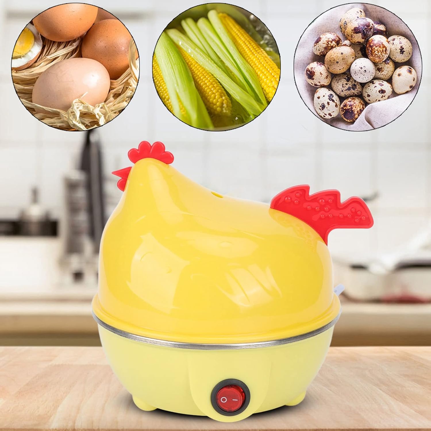 Cocina eléctrica de huevos, olla de huevos hervidos multifuncional, caldera rápida de huevos en forma de pollo, mini máquina de desayuno de apagado