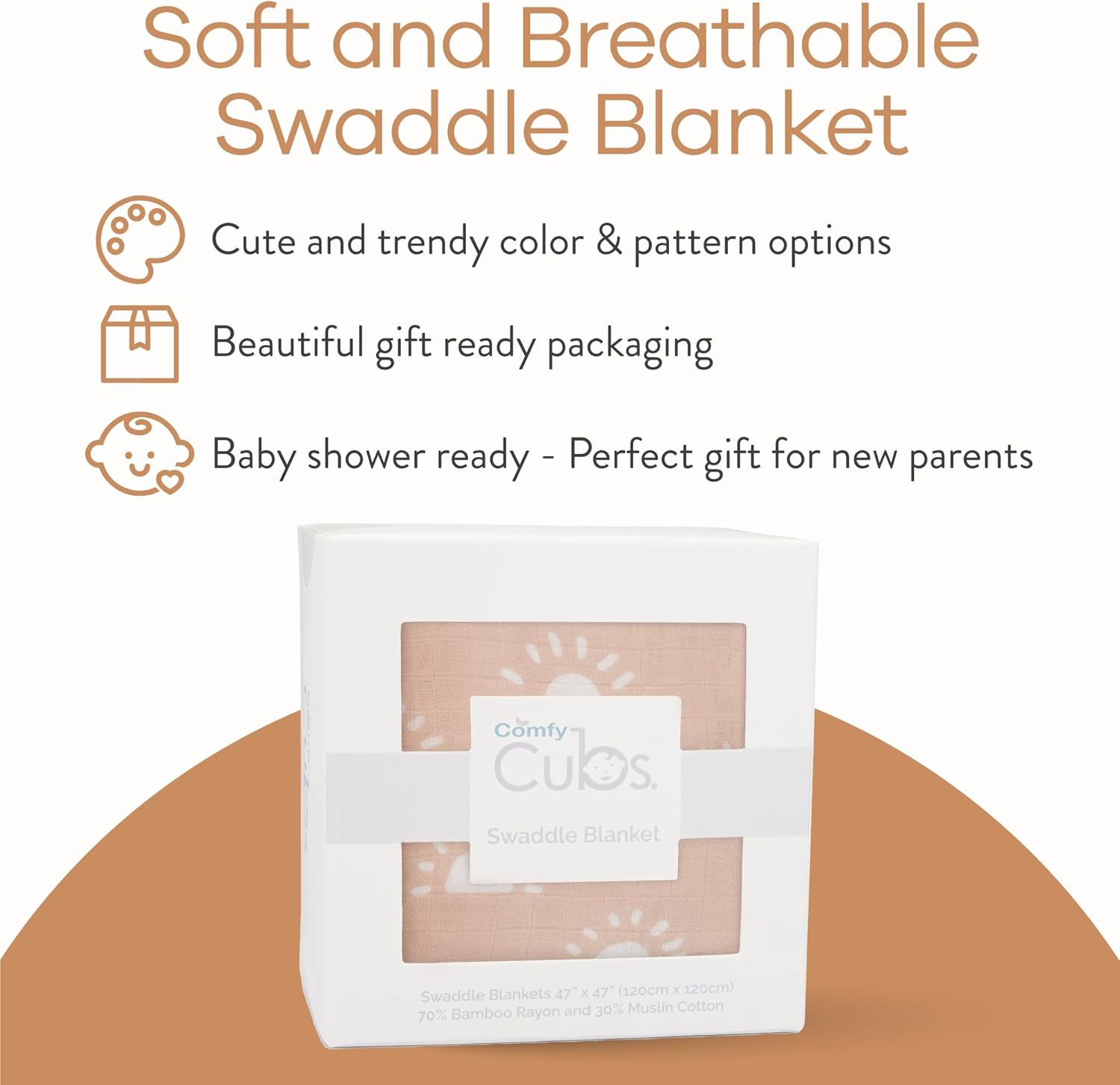 Comfy Cubs Manta de muselina neutra para envolver para niños y niñas, artículos esenciales para bebés, registro y regalo (sol rubor)