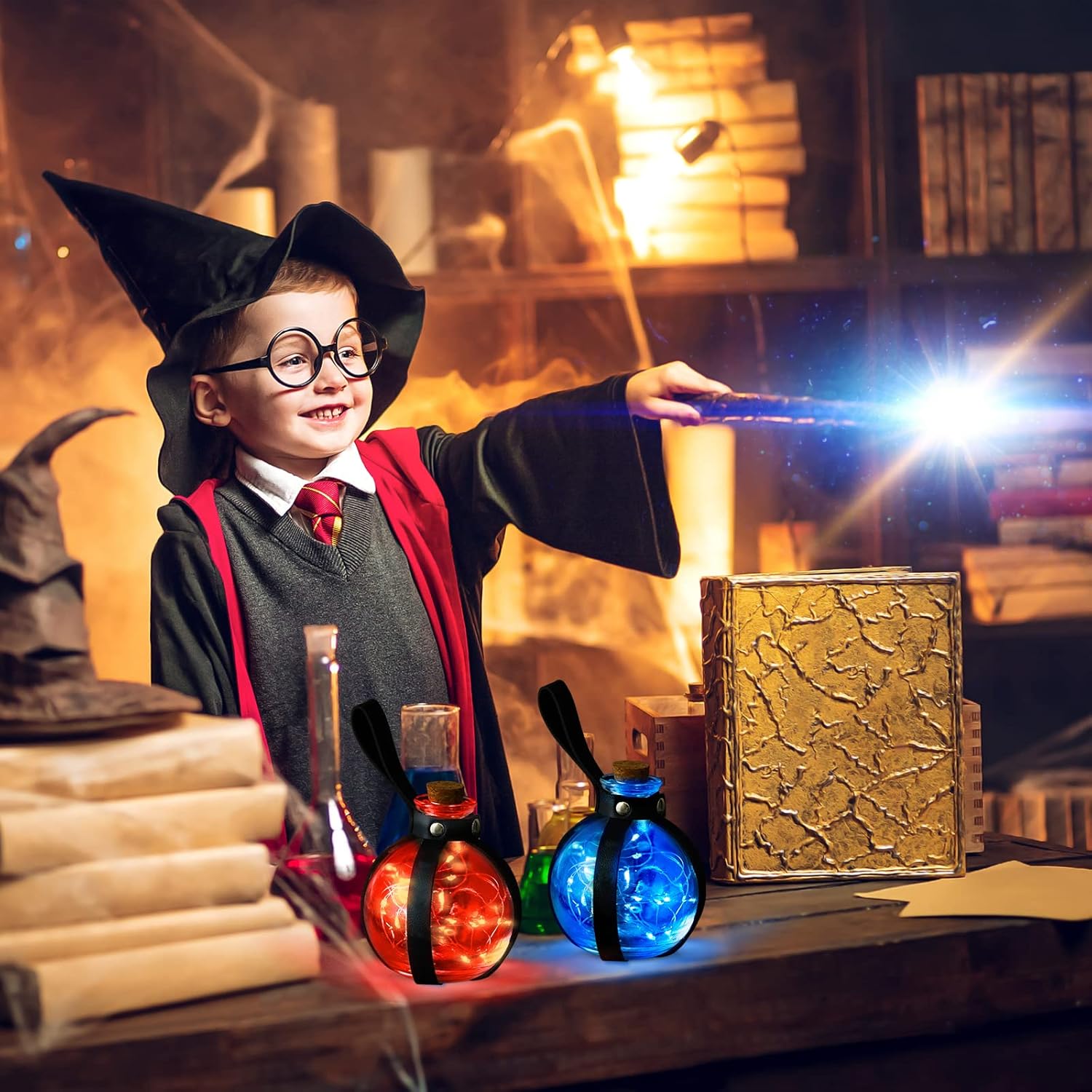 2 botellas de poción de corcho para cosplay, accesorios de mago, pociones de cristal con cinturón de piel sintética, accesorios de bruja, botella de