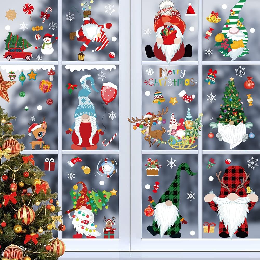 137 calcomanías de Navidad para ventanas de vidrio, calcomanías de doble cara estáticas de Navidad para Navidad, hogar, escuela, oficina, decoración