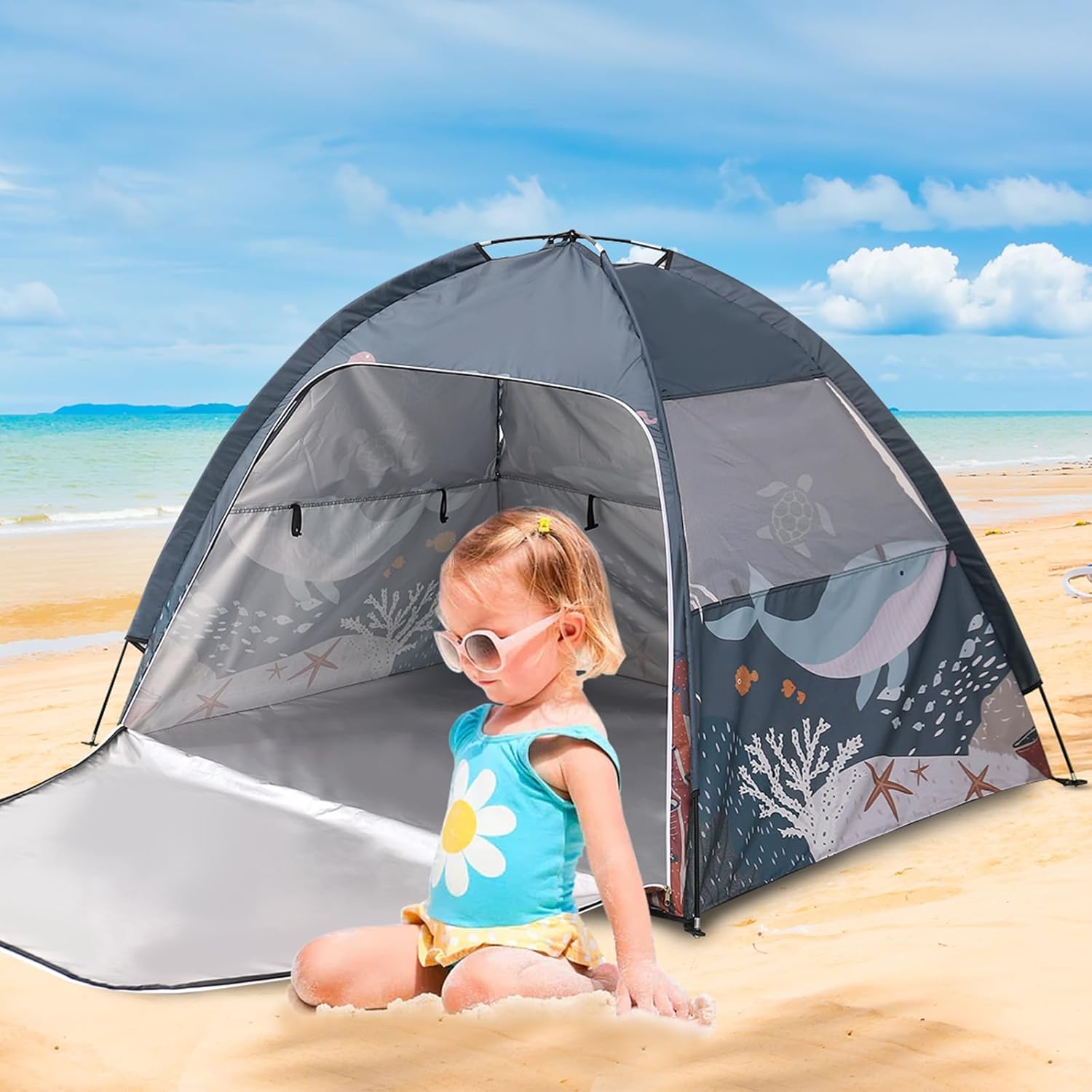 Lucky Castle Tienda de campaña de playa para bebés, ligera y fácil de instalar, protección solar para niños y niños, toldo para bebés y niños