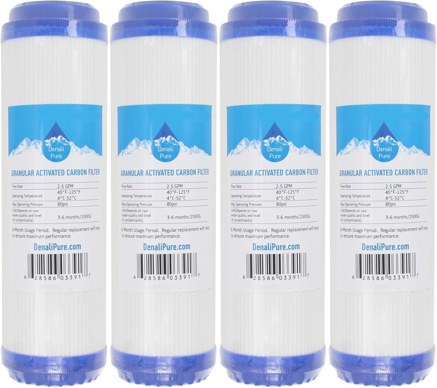 Paquete de 4 piezas de repuesto para filtro de carbón activado granular OmniFIlter U25, cartucho universal de 10 pulgadas compatible con unidad de