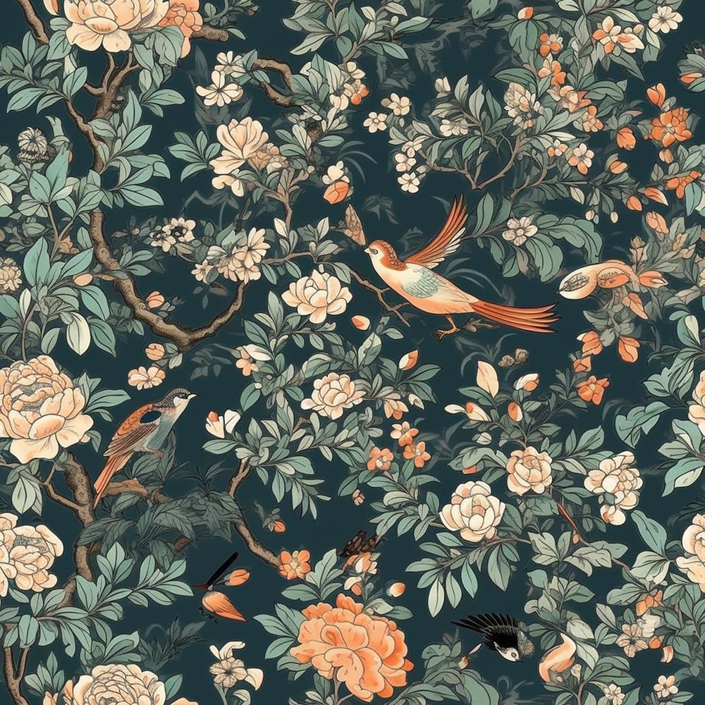 Papel tapiz autoadhesivo de 18 x 236 pulgadas, diseño floral de peonías verdes, bosque, floral, autoadhesivo, extraíble, fácil de despegar, para