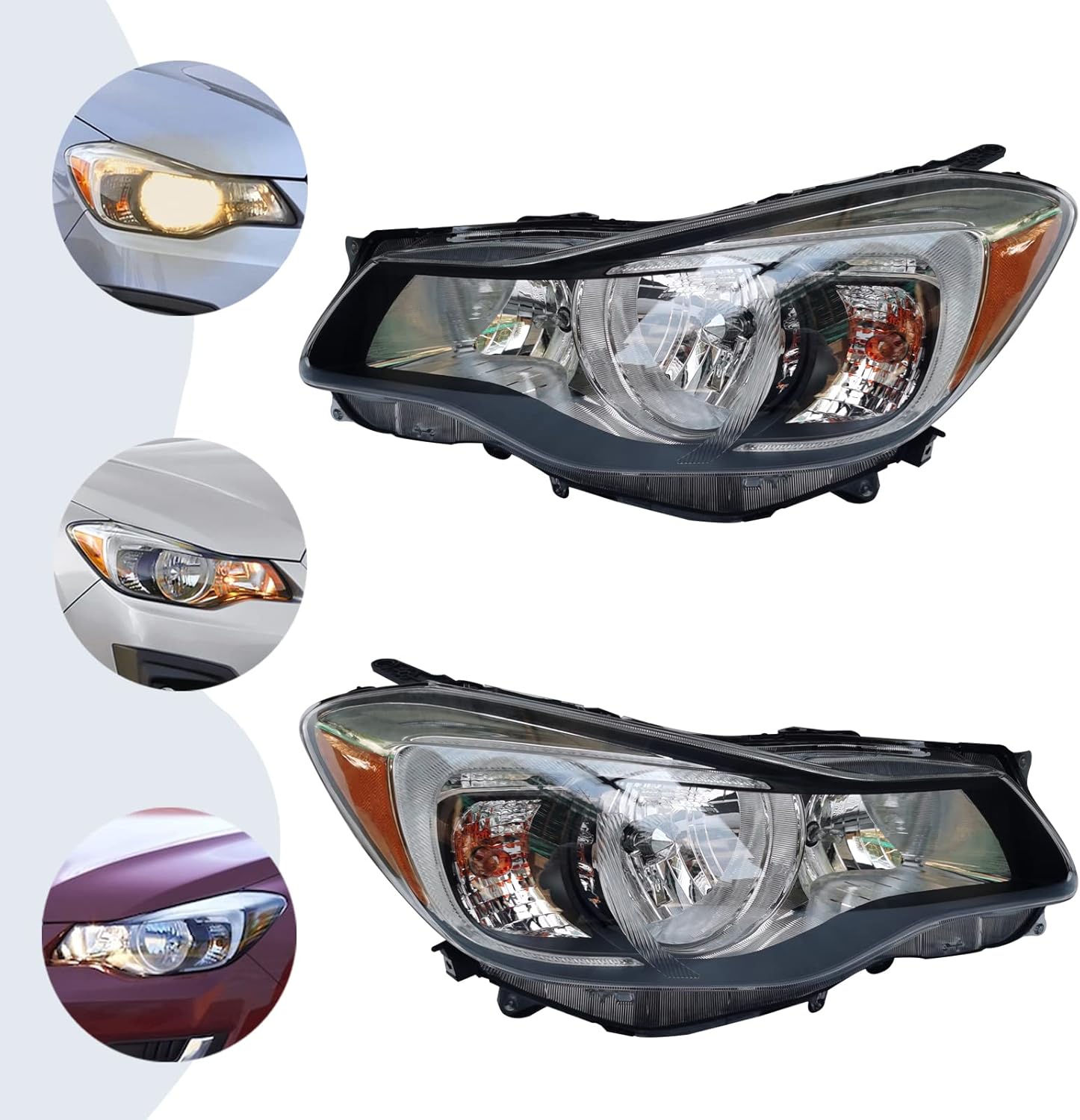 CNCEST Par de faros delanteros halógenos, ajuste directo, carcasa cromada, lente transparente, para modelos Subaru Impreza 2015-2016, delantero