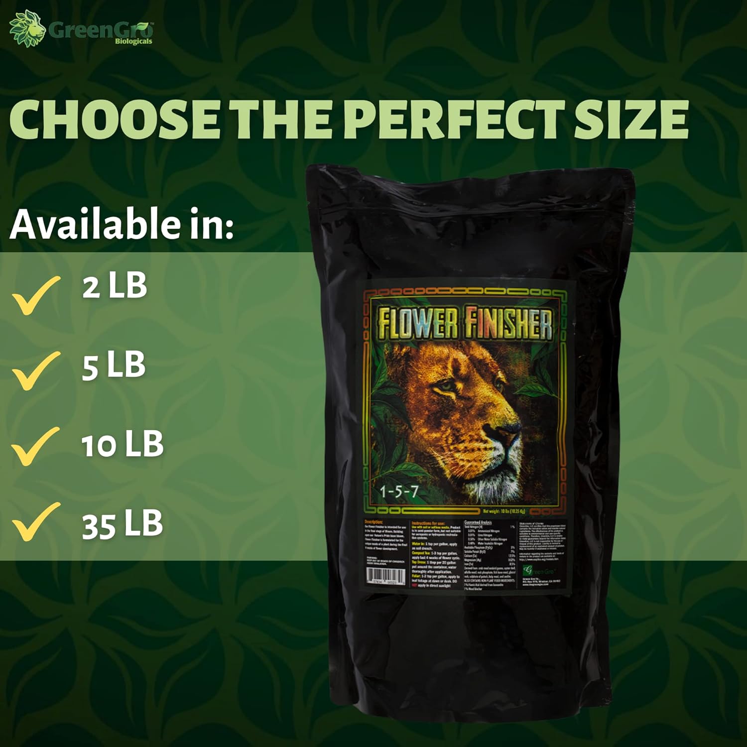 GreenGro Flower Finisher – Fertilizante orgánico NPK y potenciador de floración grande para plantas en flornutrientes ideales para maximizar los