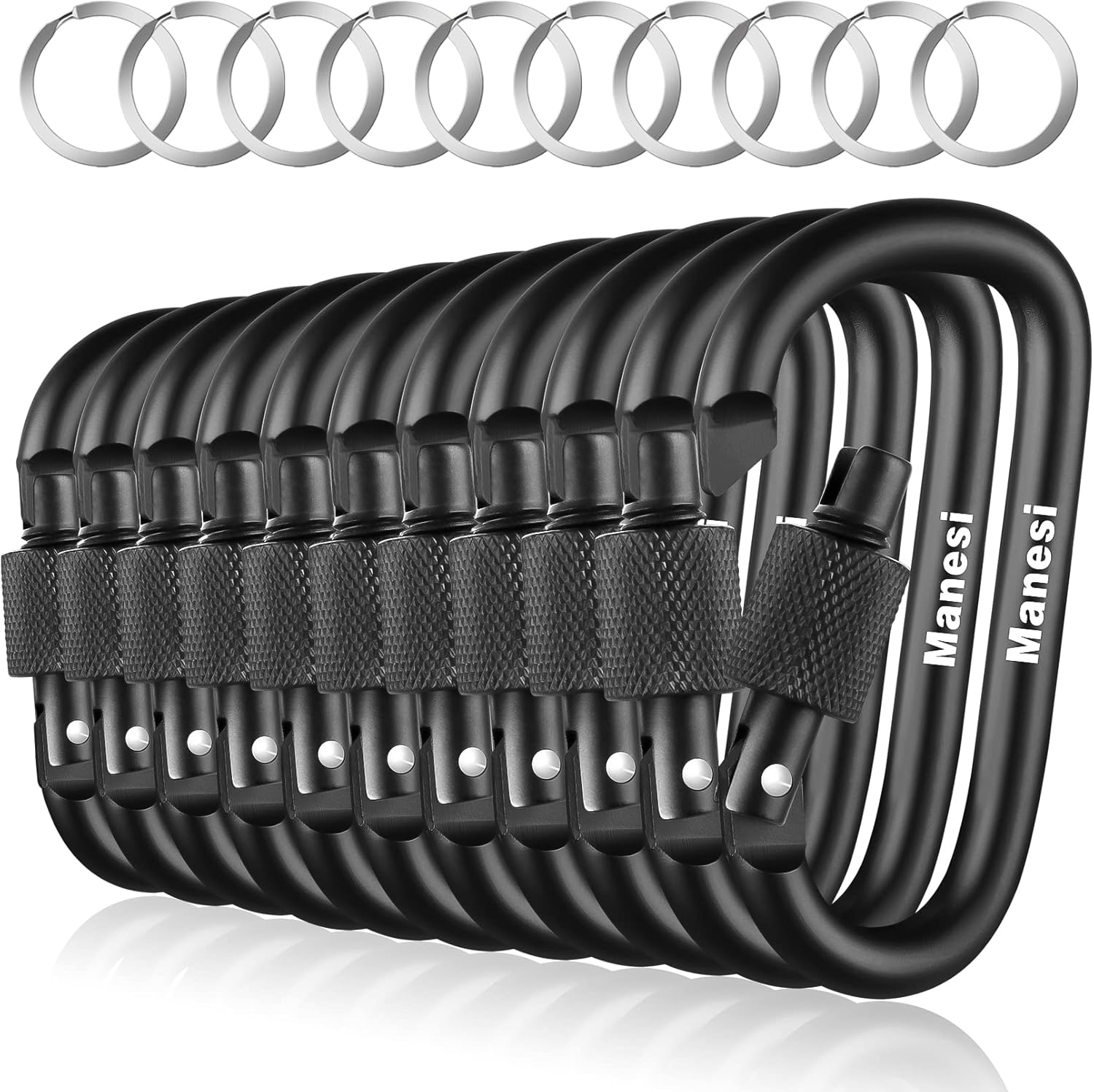 Clips de mosquetón con puerta de tornillo, paquete de 10 mosquetones de aluminio de 3 pulgadas en forma de D, clip para llavero, hebilla de gancho