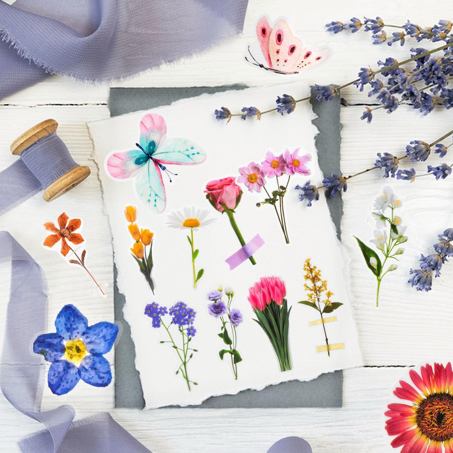 HONGTEYA Juego de 320 calcomanías de mariposa botánica de flores, calcomanías de resina de flores prensadas, calcomanías transparentes estéticas