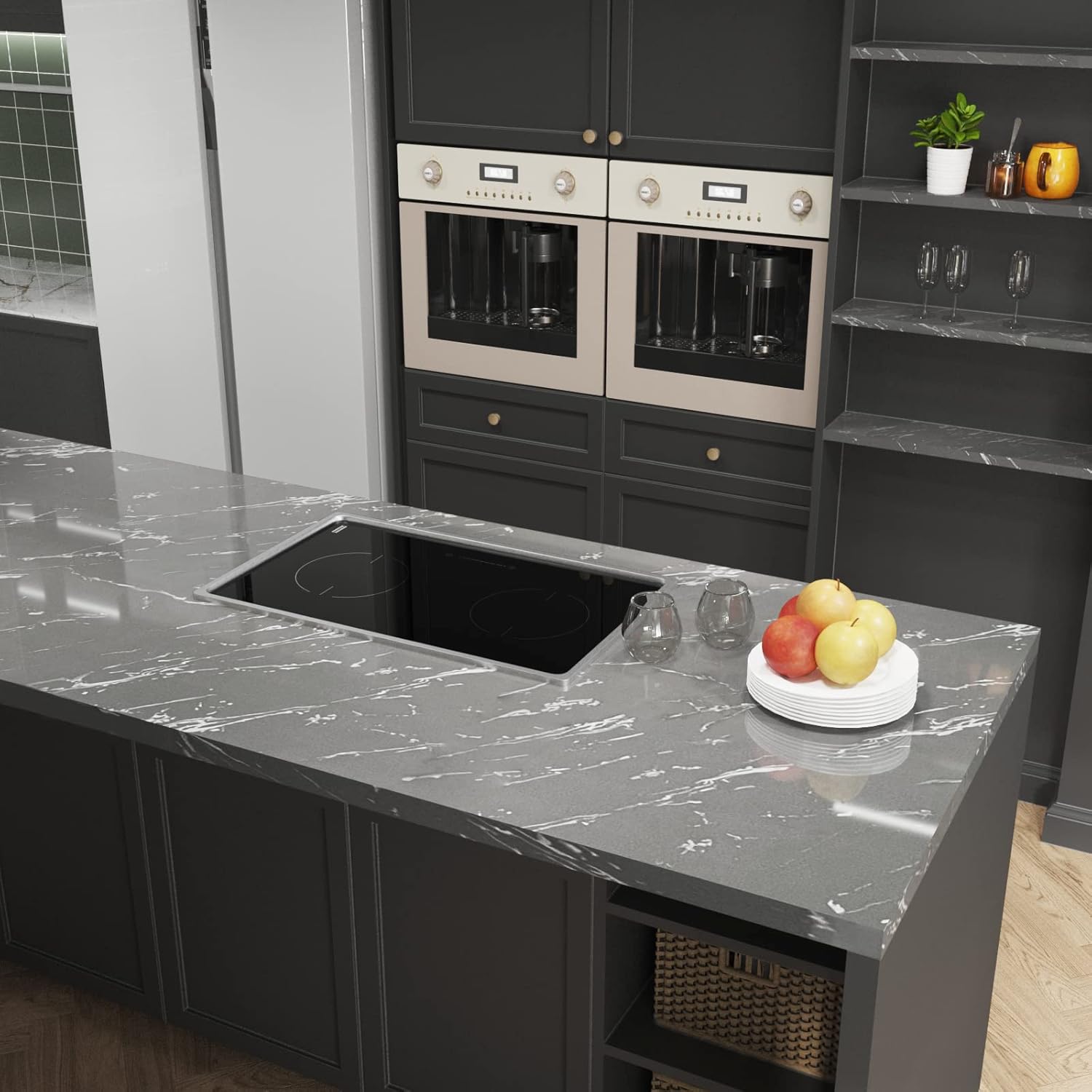Papel de contacto de mármol de 15.8 x 393.7 pulgadas, papel tapiz de mármol gris, impermeable, autoadhesivo, papel de vinilo Revomable para cocina,