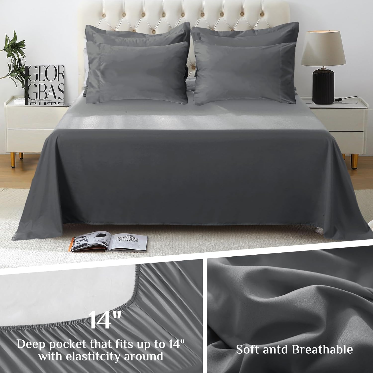 JOLLYVOGUE Juego de edredón King de 7 piezas  Cama en una bolsa ultrasuave  Alternativa de plumón de ganso  Serie 1800 Premium con edredón, sábanas,