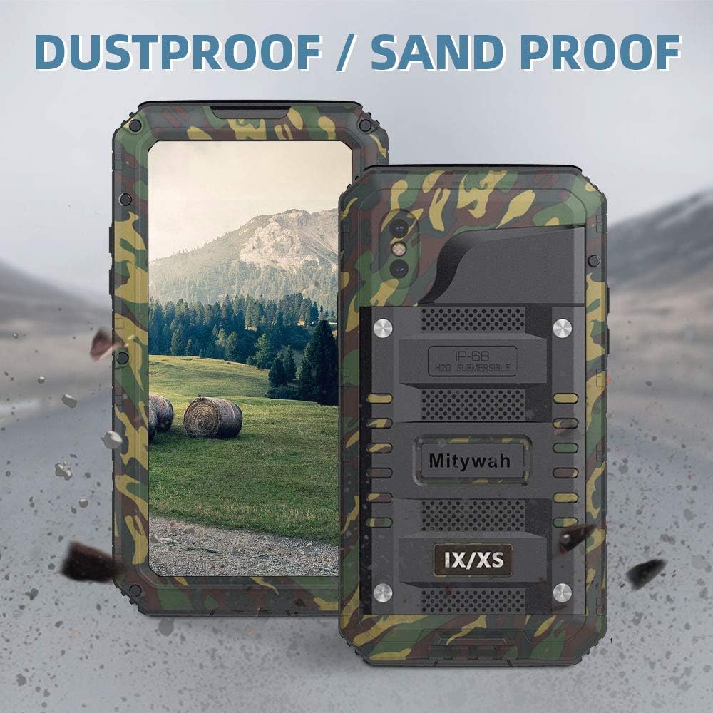 Mitywah Funda a prueba de golpes compatible con iPhone XXS, funda protectora de cuerpo completo impermeable con aleación de aluminio resistente a