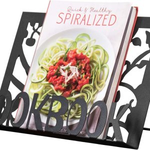 MyGift Soporte de metal negro para libros de cocina con recorte decorativo de palabras y diseño de silueta de árbol, soporte de caballete de tableta MyGift Soporte de metal negro para libros de cocina con recorte decorativo de palabras y diseño de silueta de árbol, soporte de caballete de tableta