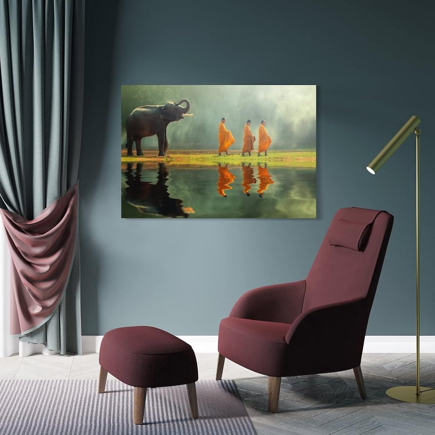 Póster estético de la habitación, monje y elefante, viven en paz, pinturas artísticas de pared, lienzo, decoración de pared, decoración del hogar,