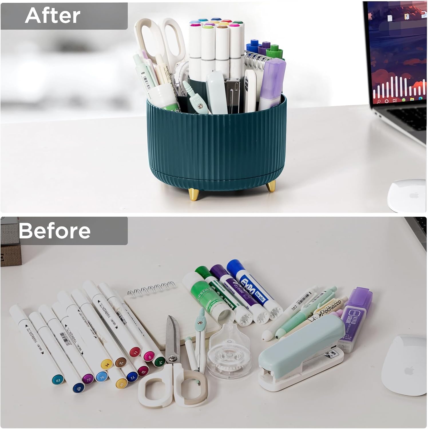 HBlife Soporte para lápices para escritorio, 5 ranuras para organizadores y accesorios giratorios de 360 grados, suministros de papelería de