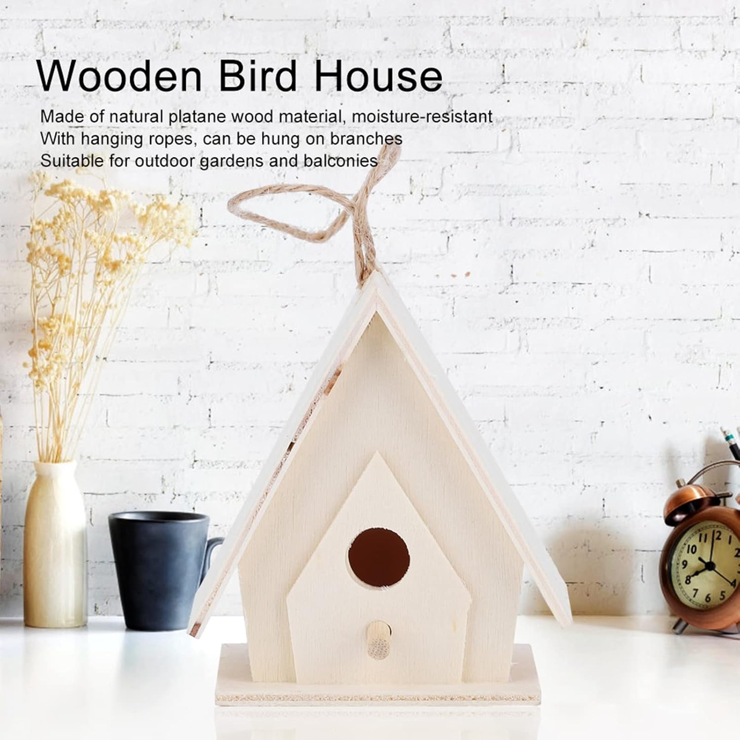 Fydun 4Pcs Hanging Wooden Bird House Nests Cage Ornament Crafts for Garden Courtyard Decor 4Pcs Hanging Wooden Bird for Family