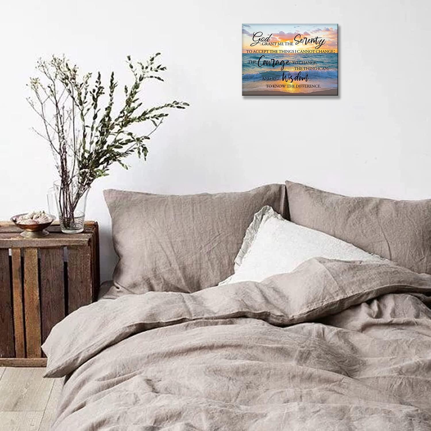Arte de pared de oración de serenidad costera, con citas de escrituras de paisaje marino, impresiones en lienzo, cuadros de playa del océano, obras