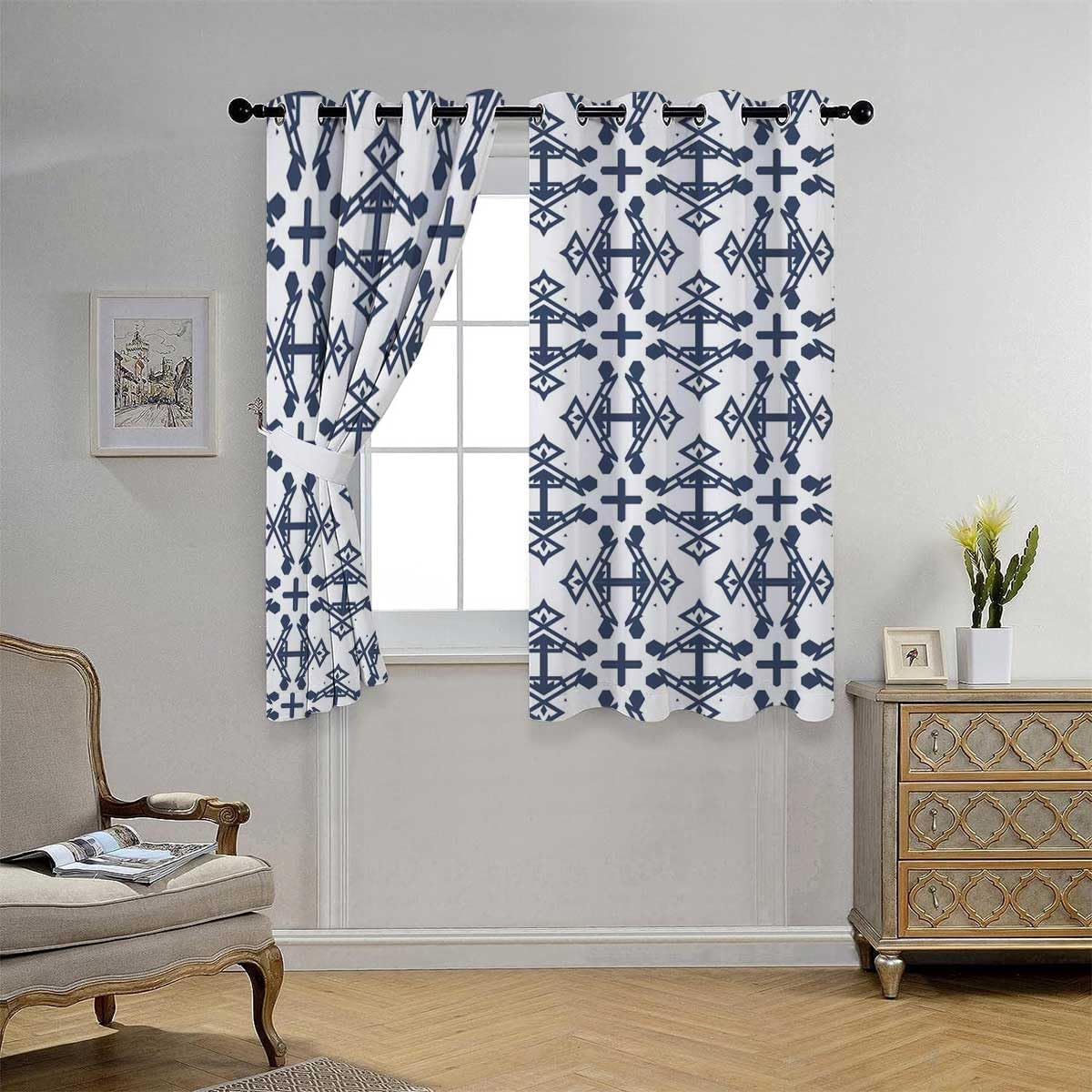 YANFENQI Cortinas para Habitacion Blackout Light Color Geometry Lattice Line Modern Door Curtain Panels Cortinas para Ventanas De Cuarto 63Inch