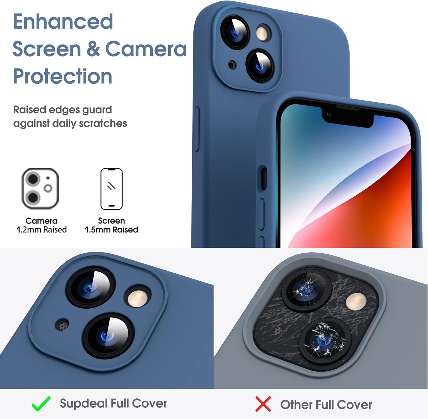 Supdeal Funda de silicona líquida para iPhone 14, silicona líquida auténtica, antihuellas dactilares, funda protectora de 4 capas, cobertura